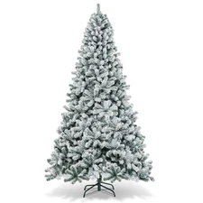9ft Premium Snow Flocked Hinged Artificial Christmas Tree Unlit w/ Metal Stand