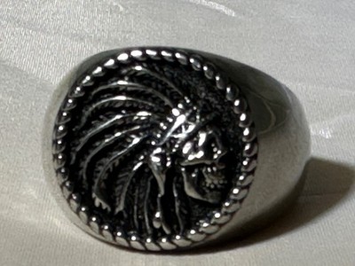 Stainless Steel Skull Chief Ring   Native Style Biker Jewelry   Multiple Sizes