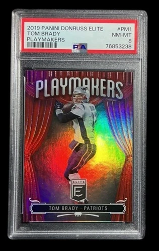 2019 panini donruss elite #PM1 tom brady; playmakers SSP holo insert PSA 8