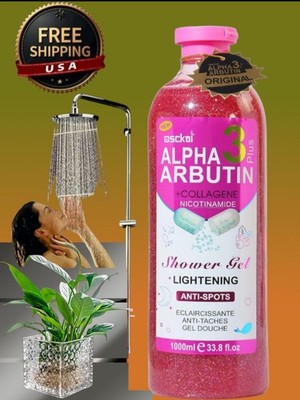 Alpha Arbutin Collagen Shower Gel Skin Brightening Body Wash, 1000ml [USA Stock]