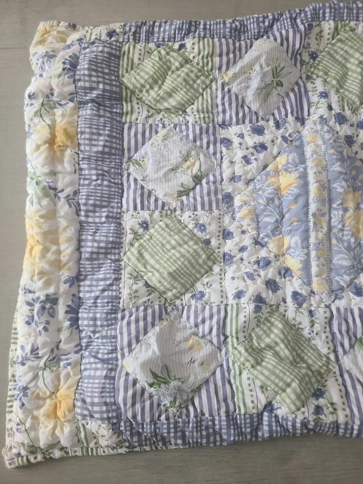 DE COLECCIÓN LL FRIJOL PATCHWORK AMARILLO/AZUL FLORAL ACOLCHADO (2) FUNDAS DE ALMOHADA ESTÁNDAR 20X26 Foto 3 de 4