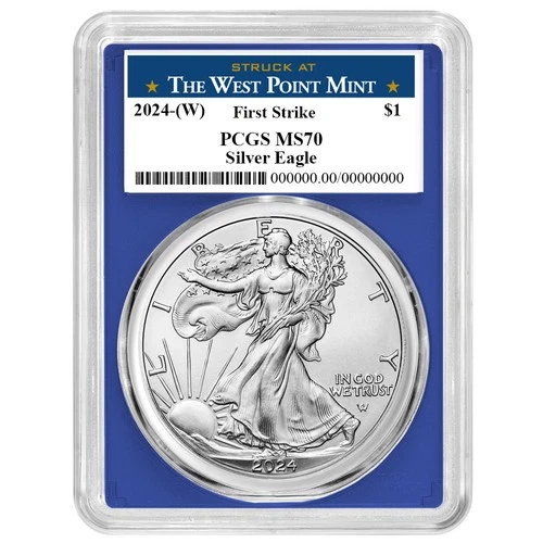 2024 (W) $1 American Silver Eagle PCGS MS70 FS West Point Label Blue Frame