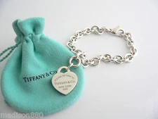 Tiffany & Co Return to Silver Blue Enamel Heart Bracelet Bangle Charm 8 In Gift