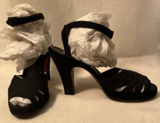 Vintage 1940s black Peep-toe Platform Ankle-strap High-heel sandals by Kimel 5-6
