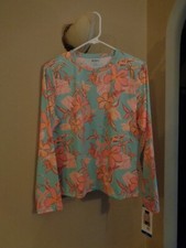 Roxy UPF Sun Protection Long Sleeve Tee in Orange/Blue Floral Print Size XL NWT