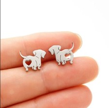 Dog Lover Stud Earrings Silver Plated Casual
