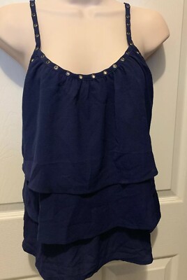 NWT E&M Womens Size Small Navy Layered Tank Top Blouse. Keyholes.