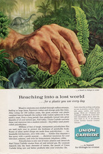 1960 Print Ad  Union Carbide Hand-o' God Reaching into a lost world Illustration
