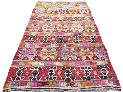 Vintage Turkish Rug, Cal Nomad Kilim Rugs, Area Rug, Kelim, Wool Carpet 59"x107"
