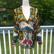 FASHION NOVA Multi Print Chiffon Self-Tie Front Nursing Breastfeeding NEW Size L
