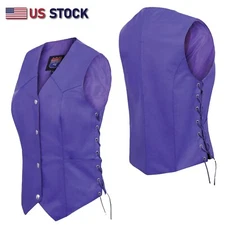 Passionate Purple Leather Vest Women motorcycle Vest Easy Biker Patch Sew Clubs