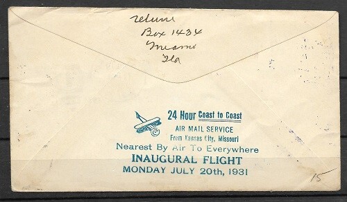 UNITED STATES LINDBERGH COAST to COAST 1931 used VF - Bild 2 von 2