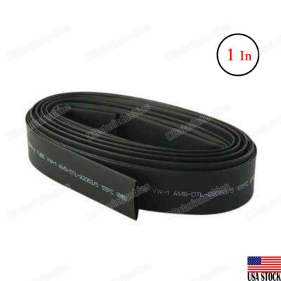 Black Heat Shrink Tubing 1'' Diameter x 4 Ft 2:1 Ratio Sleeve Wire Wrap  (25mm)