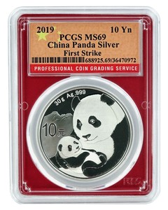 2019-China-10-Yuan-Silver-Panda-PCGS-MS69-First-Strike-Red-Frame-Flag-Label