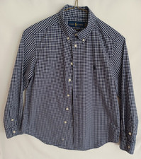 RALPH LAUREN Boys SZ6 Blue/White Check Button-Down Dress Shirt, Was 43.50