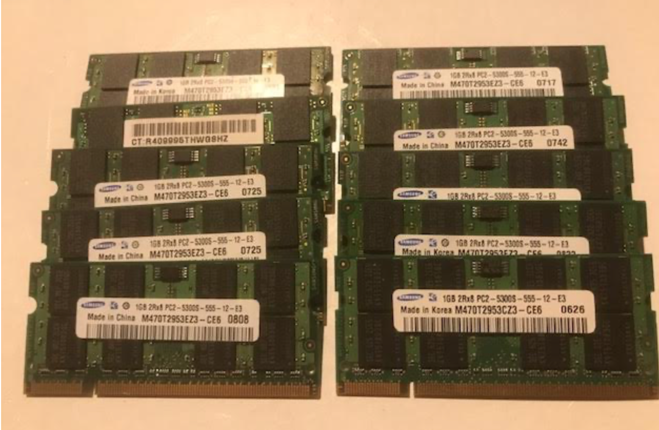 Samsung Lot of 10 (10x1GB) 2Rx8 PC2-5300 DDR2-667MHz Ram Memory ...