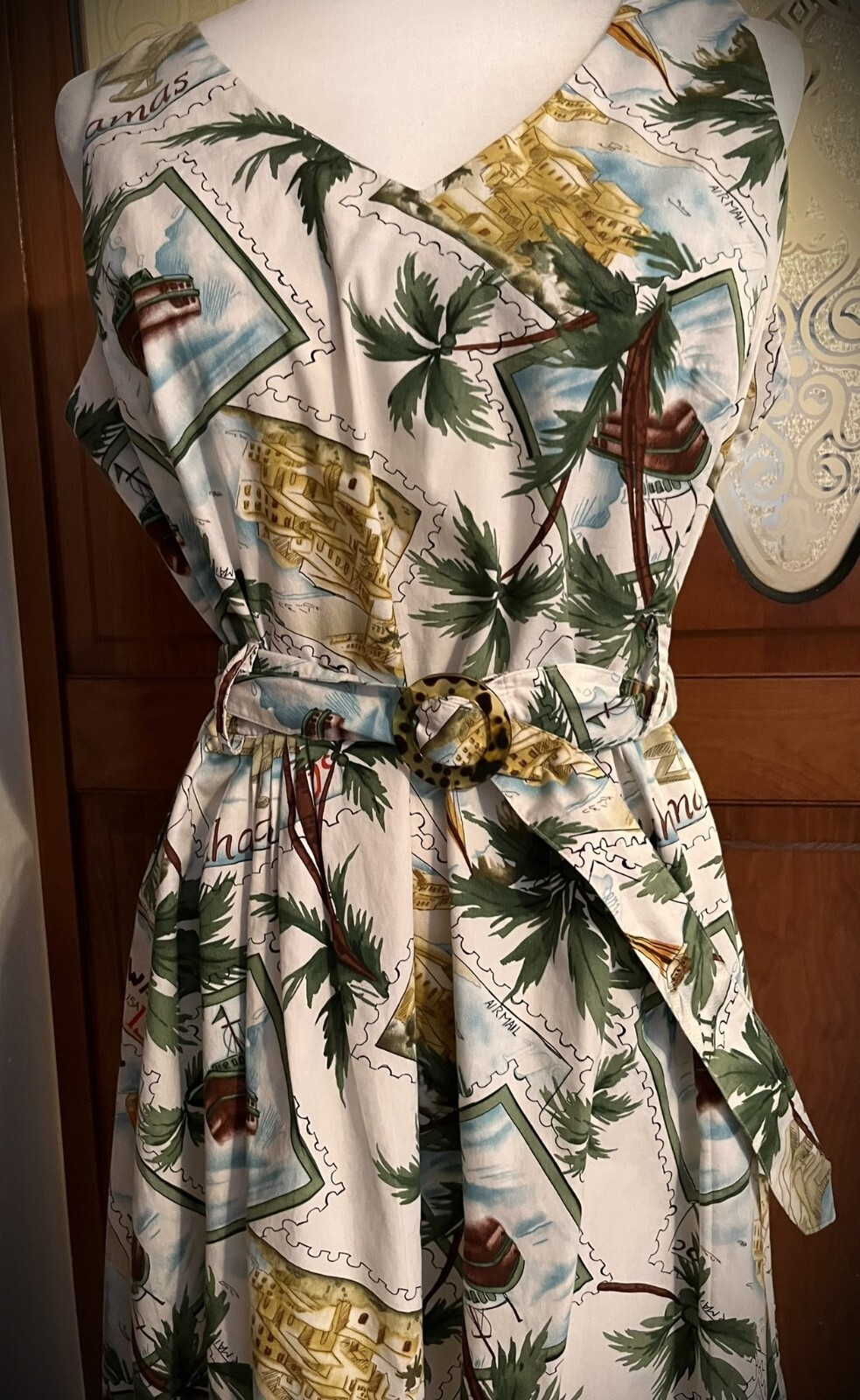 VINTAGE SHERI MARTIN HAWAIIAN STAMPS PRINT DRESS SIZE 14P eBay