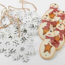 Set of 18 Rustic Wooden Snowflake and Snowman Ornaments