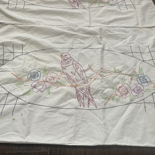 2 Fundas de Almohada Bordadas a Mano Diseño Pájaro 31" x 19" Manchadas Artesanías Hágalo Usted Mismo Upcycle - Imagen 2 de 12