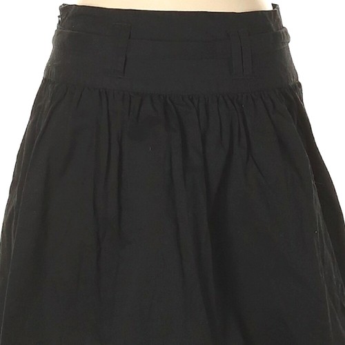 Elle A-Line Skirt Size 2 Black 100% Cotton Waist Tie Pockets Knee Length Pleats - Picture 6 of 8