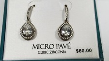 Cubic Zirconia Pierced Earrings Silver Plate w/Box Kohls Micro Pave' Brand