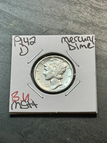 1942 D Mercury Silver Dime BU Uncirculated MS+ Coin (Raw11017)