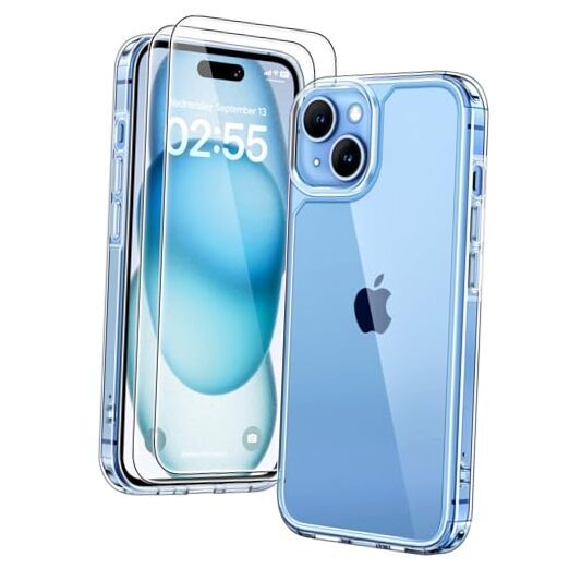 Case, [3 in 1] 1X Clear Case [Not-Yellowing] with 2X for iPhone 15 A-Clear