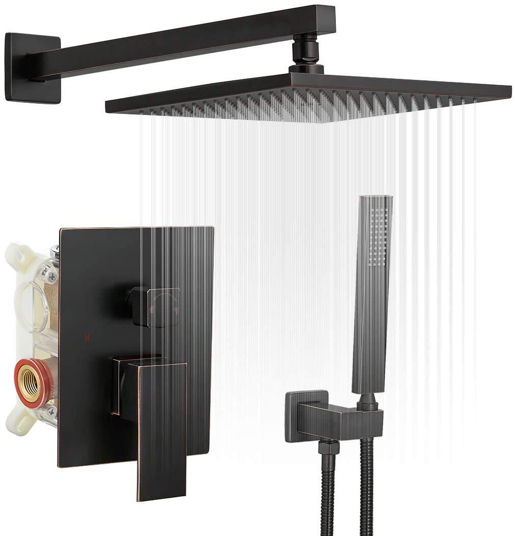 Shower System Oil Rubbed Bronze Rainfall Shower Head Faucet Handle Set 10 Inch