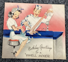 Vintage Greeting Card Birthday Greetings 50s Soda Fountain Diner Made In USA