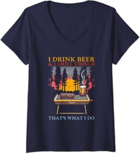 Funny Graphic Tee I Drink Beer And I Grill Things Ladies' V-Neck Tshirt
