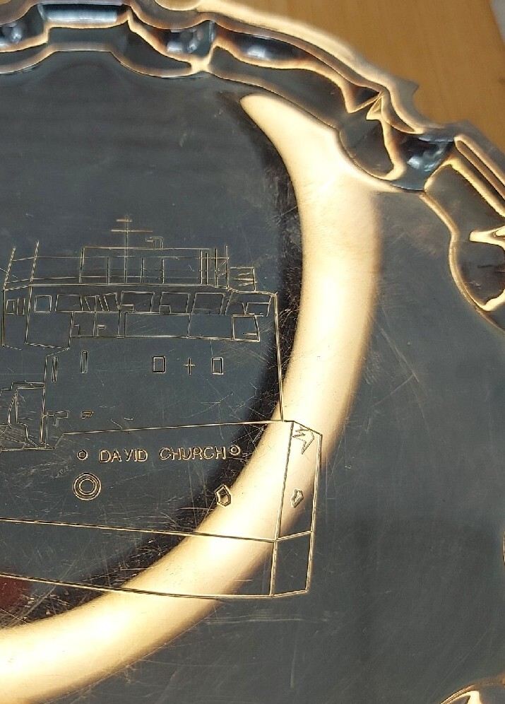 Pinder Bros Sheffield Silver Plate Salver Tray Etched David Church Boat 15.5cm