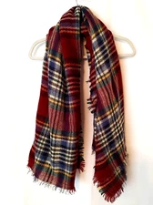 Plaid Blanket Scarf with Fringe Edge Super Soft Approx 56" x 54" Multi #19493