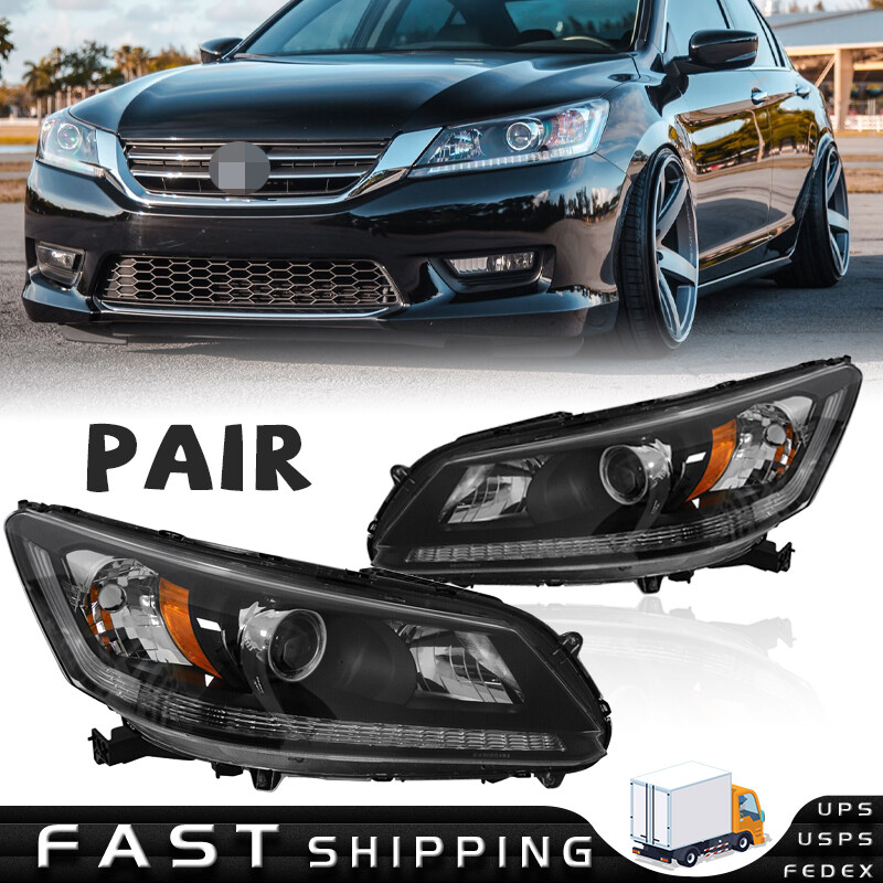 Pair Projector Headlights Halogen For 2013-2015 Honda Accord Sedan Headlamps Set