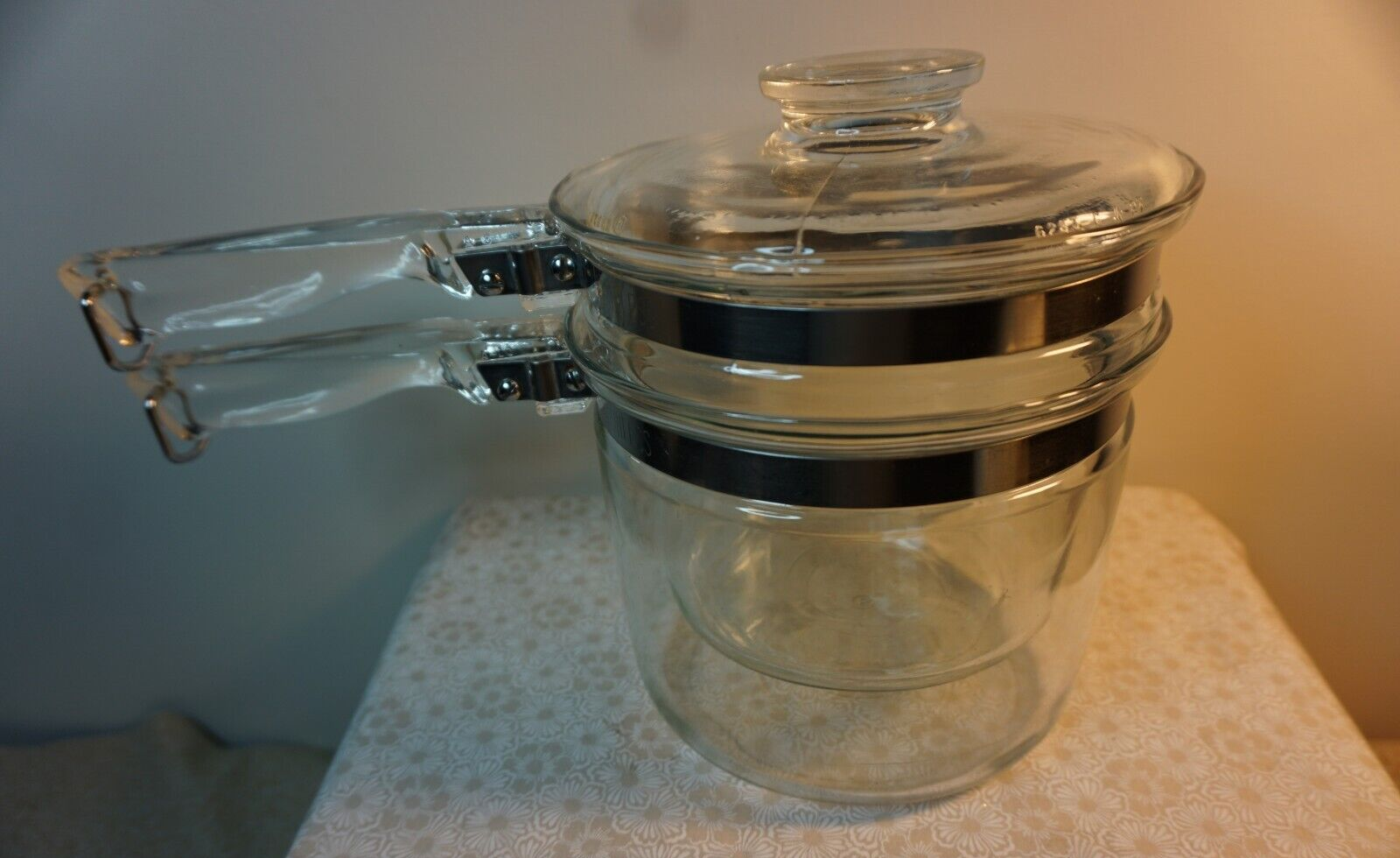 Vintage Pyrex Clear Glass Double Boiler 6283 2 Piece with Lid