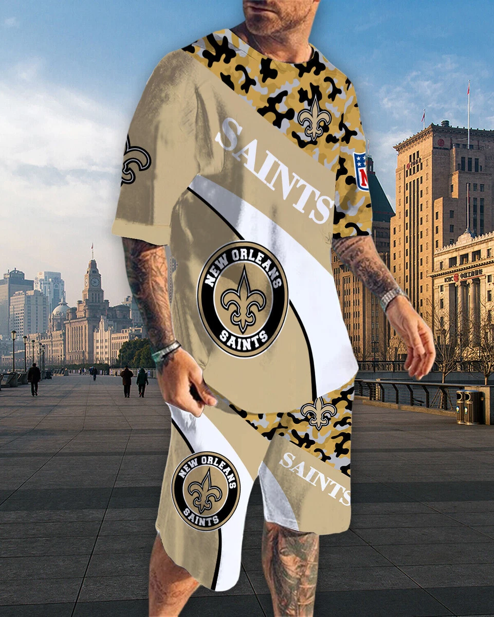 New Orleans Saints Men T Shirts Shorts Tracksuit 2PCS Short Sleeve Casual  Shorts