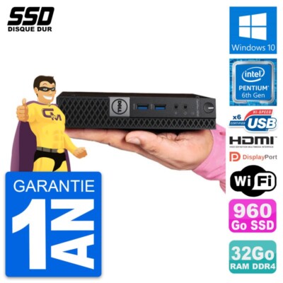 Mini PC DELL 5050 Micro Pentium G4400T RAM 32Go SSD 960Go HDMI Windows 10 Wifi