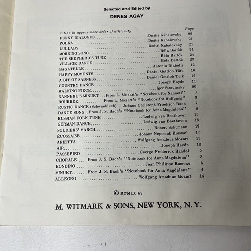 From Bach to Bartok Volume A Denes Agay Sheet Music Book No. 1a YLP Warner Bros - Picture 2 of 5