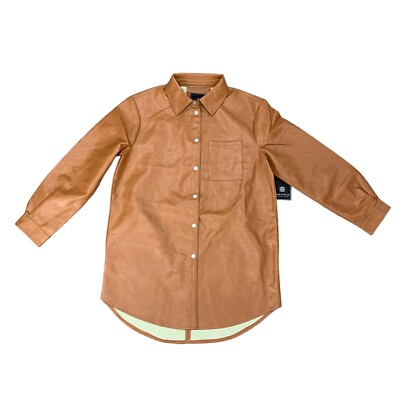 Bagatelle Collection Faux Leather Shacket Women M Medium Camel Snap Button Vegan