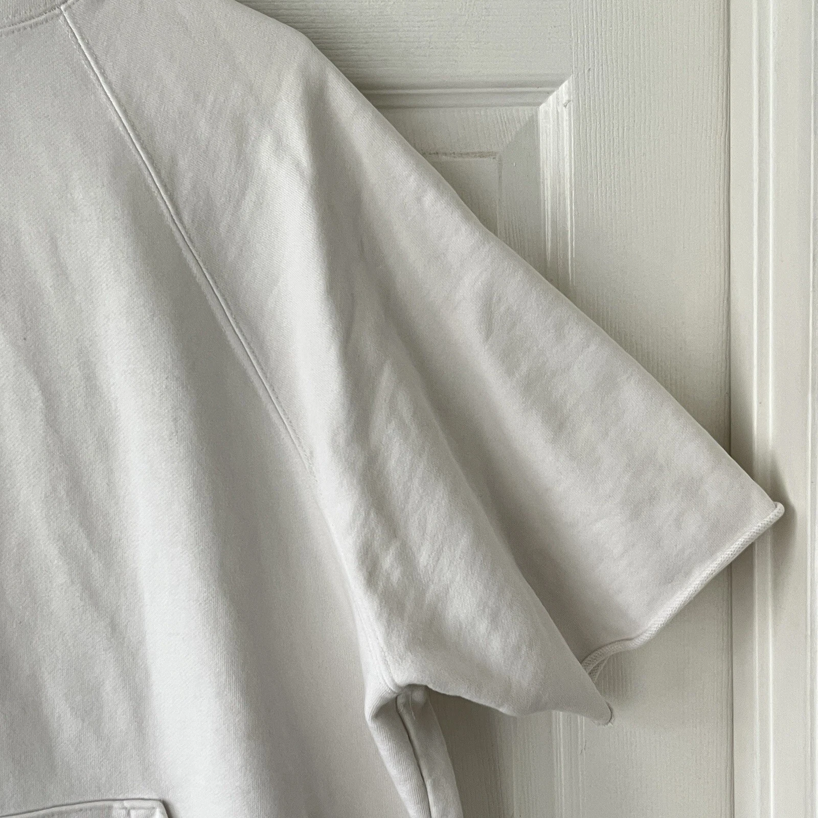 Fear of GOD Essentials Felpa con cappuccio manica corta FOG bianca M cotone tasca canguro