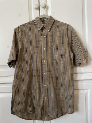 Men s arrow tan plaid short sleeve button down shirt size small