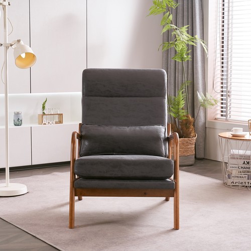 Mid-Century Modern Accent Chair with Solid Wood Frame and Dark Gray Upholstery - Picture 2 of 18