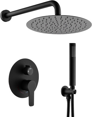 Matte Black Rain Shower Faucet Set with 10'' Head & Handheld, Wall Mounted
