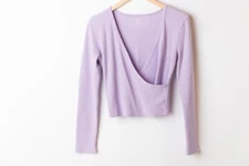 Aerie Women's Long Sleeve Knit Shirt Faux Wrap Light Purple Size M