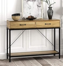 Rustic Console Table with 2 Drawers and 1 Shelf, Black Base (Collectible) 5453