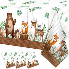 TREWAVE Woodland Animals Plastic Tablecloth Forest Wild Creatures Baby Shower Ta