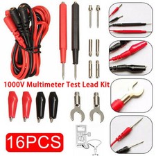16PCS Digital Multimeter Probe Test Lead Kits Cable Alligator Clip Needle Tip UK