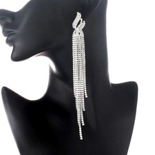 LONG RHINESTONE TASSLE Earrings Chains 6.25" Pouch