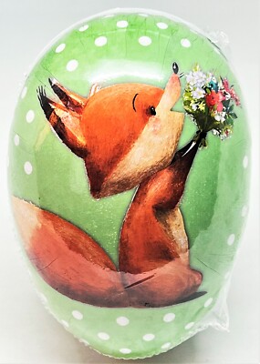 Vintage Easter Egg 4x3.5'' FOX OFFERING FLOWERS! Factory-Sealed/Sanitary/MINT!