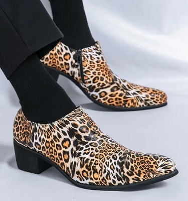 Men's casual Leopard Print Mens Pointy Toe Dress Business Wedding Shoes 
