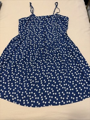Divided By H&M Spaghetti Strap Blue Dress With White Bows, Size 10